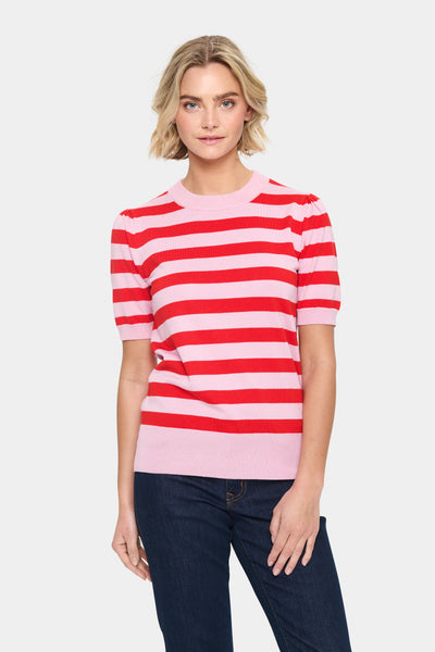 Mila Block Stripe Knit - Pink Flame Block