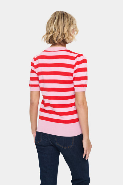 Mila Block Stripe Knit - Pink Flame Block