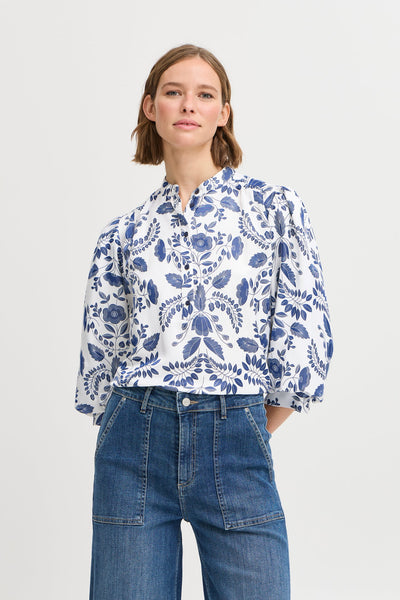 Isolda Shirt - Navy & White Flower Print