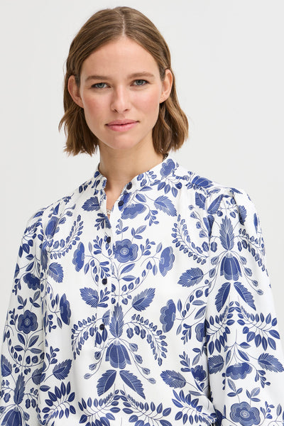 Isolda Shirt - Navy & White Flower Print