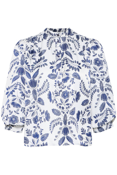 Isolda Shirt - Navy & White Flower Print